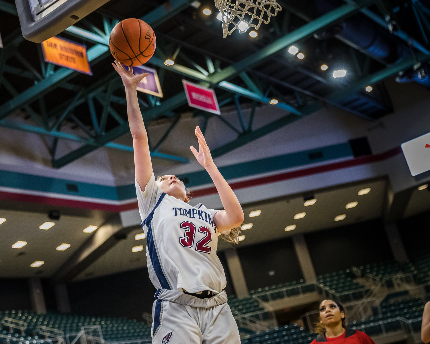 Sophomore Macy Spencer and the No. 14 state-ranked Tompkins Falcons are one of four Katy ISD teams playing in a playoff quadruple-header at the Merrell Center on Saturday, Feb. 20.